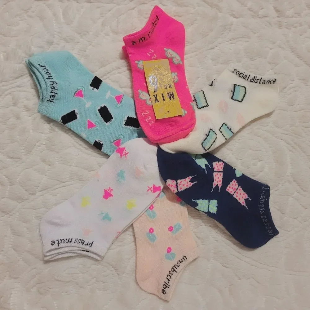 Mix No 6 Social Distance Womens No Show Socks 6 Pack Multicolor OSFM New OOS